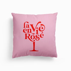 La Vie En Rosé Wine Glass Red On Pink Canvas Cushion