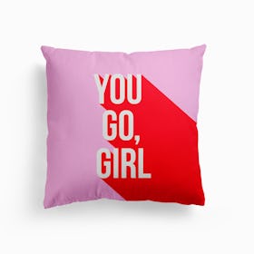 You Go Girl Power Red And Pink Canvas Cushion