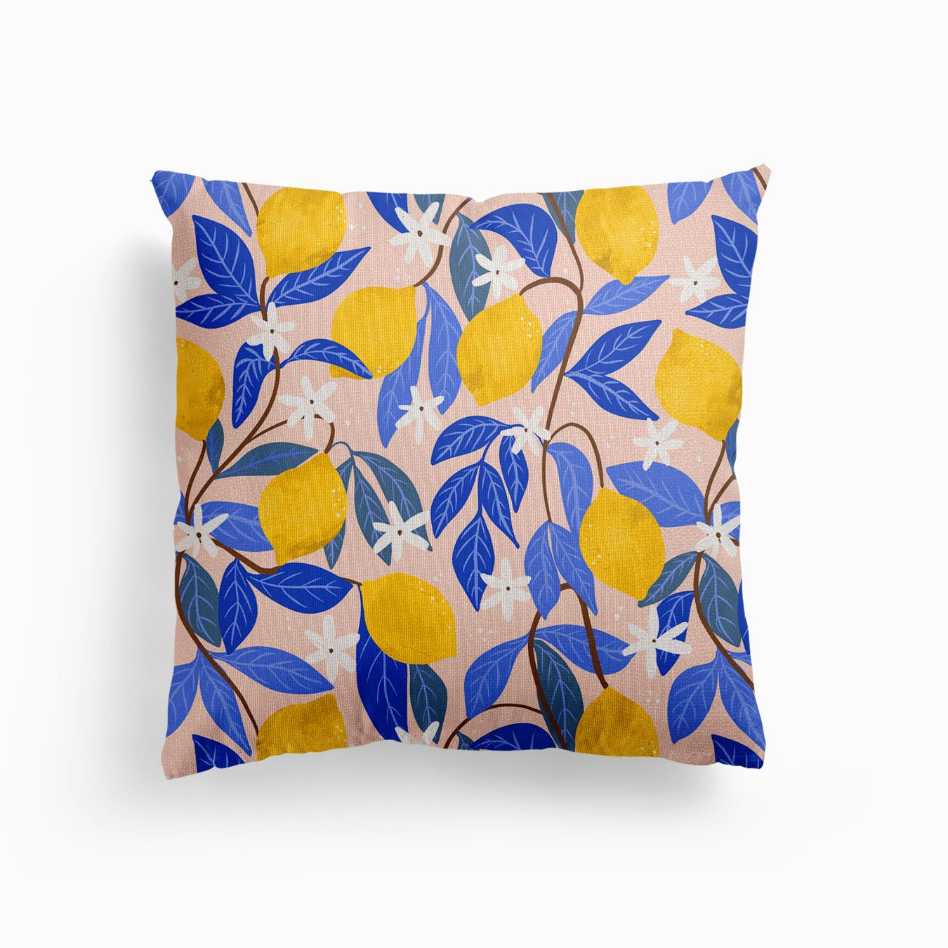 Lemon Blue Leaves Canvas Cuscino