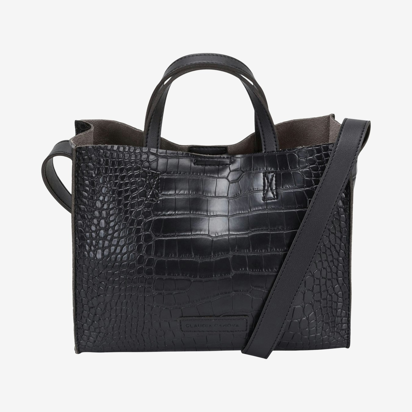 Selena Small Twin Strap Tote - Black - Croc Effect by Claudia canova