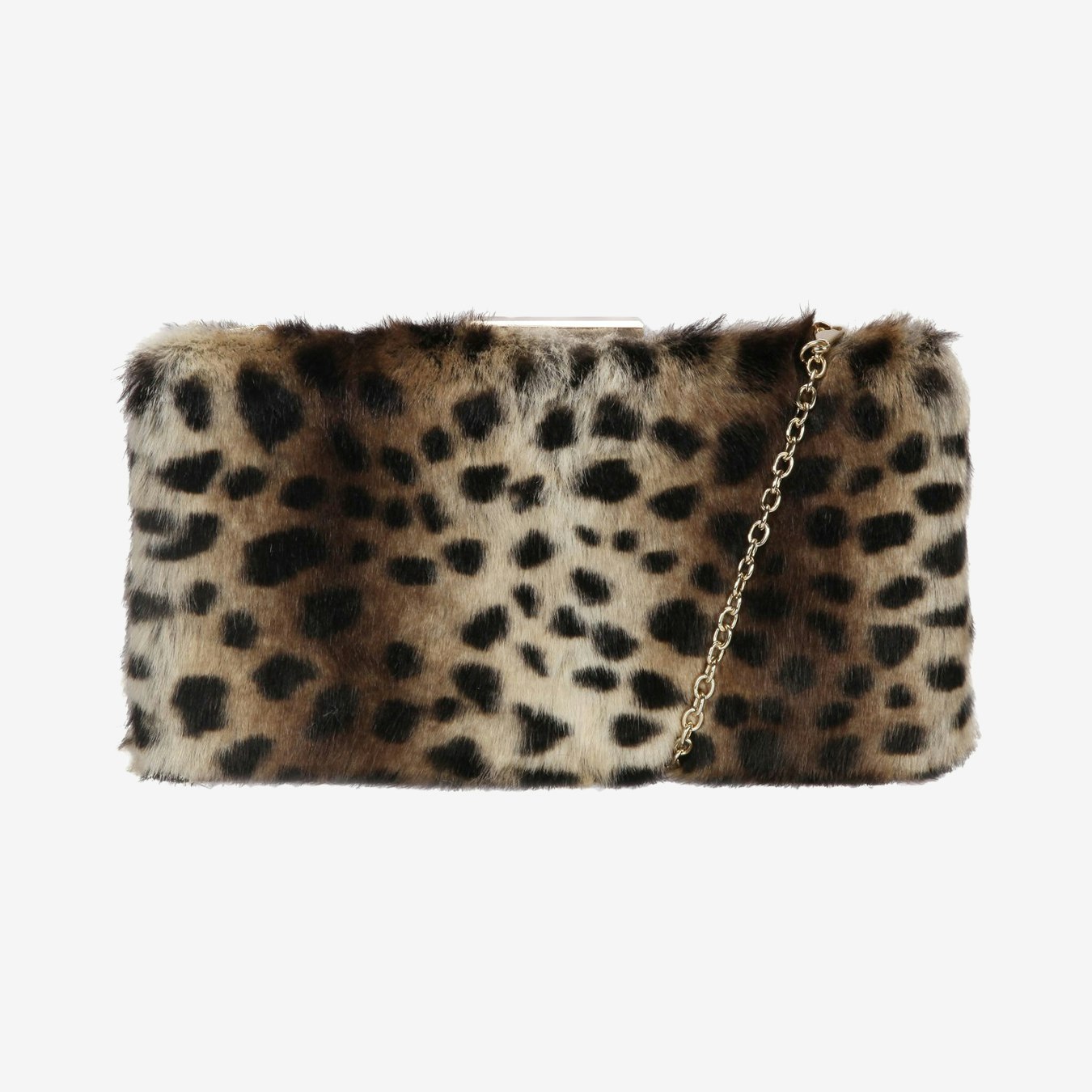 Pandora Faux Fur Clutch Bag With Chain - Leopard by Claudia canova