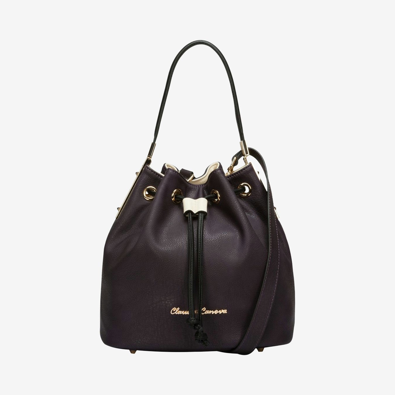 Lou Lou Drawstring Bucket / Shoulder Bag - Purple / Cream by Claudia canova