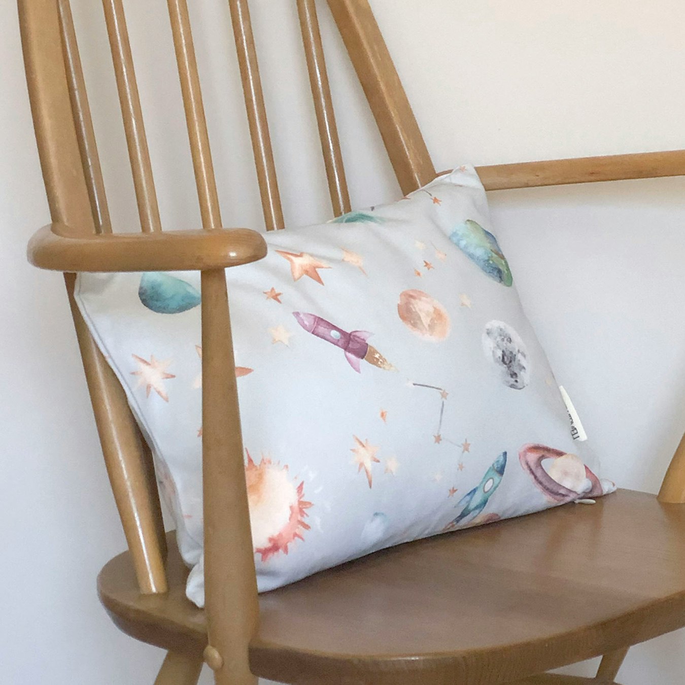 Planets Small Rectangular Cushion - Grey by Katie Hipwell