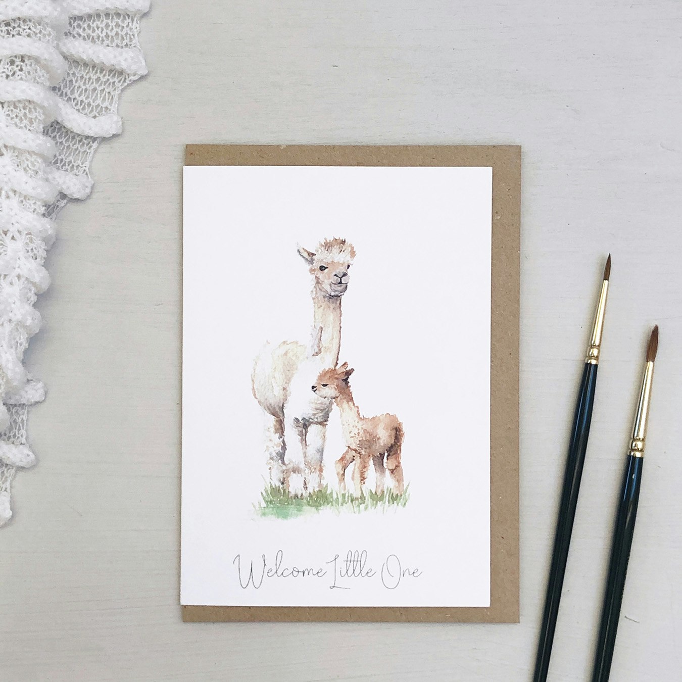 Alpaca New Baby Greeting Card by Katie Hipwell