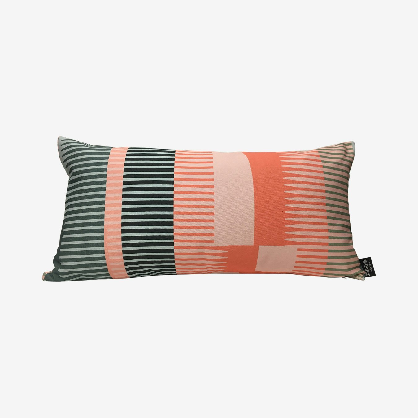 Combed Stripe Oblong Cushion - Coral / Blush / Black by Sharon Jane Interiors