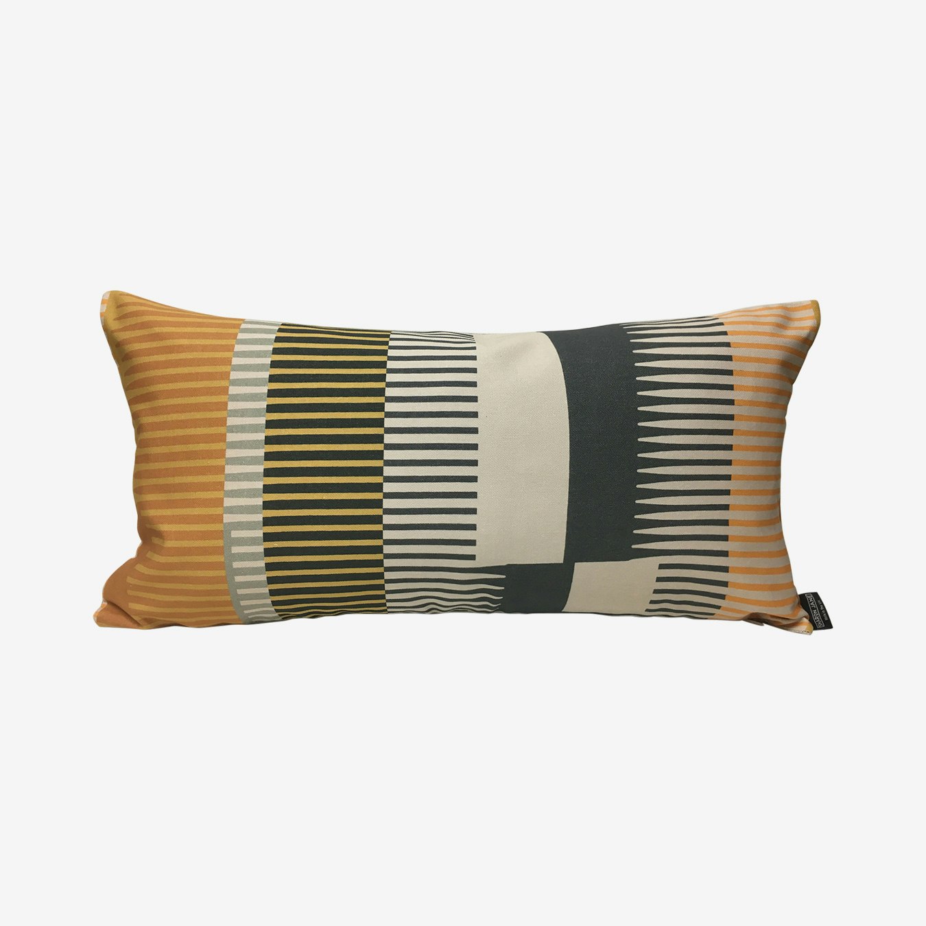 Combed Stripe Oblong Cushion - Ochre / Graphite / Mustard by Sharon Jane Interiors