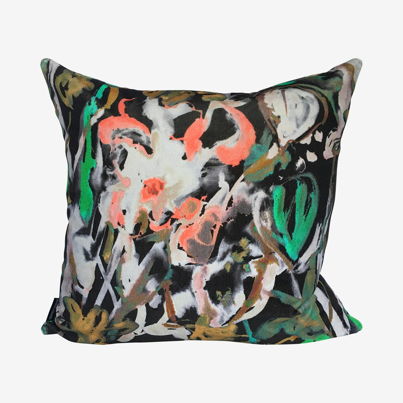 Abstract Floral Cushion - Black - Velvet by Sharon Jane Interiors