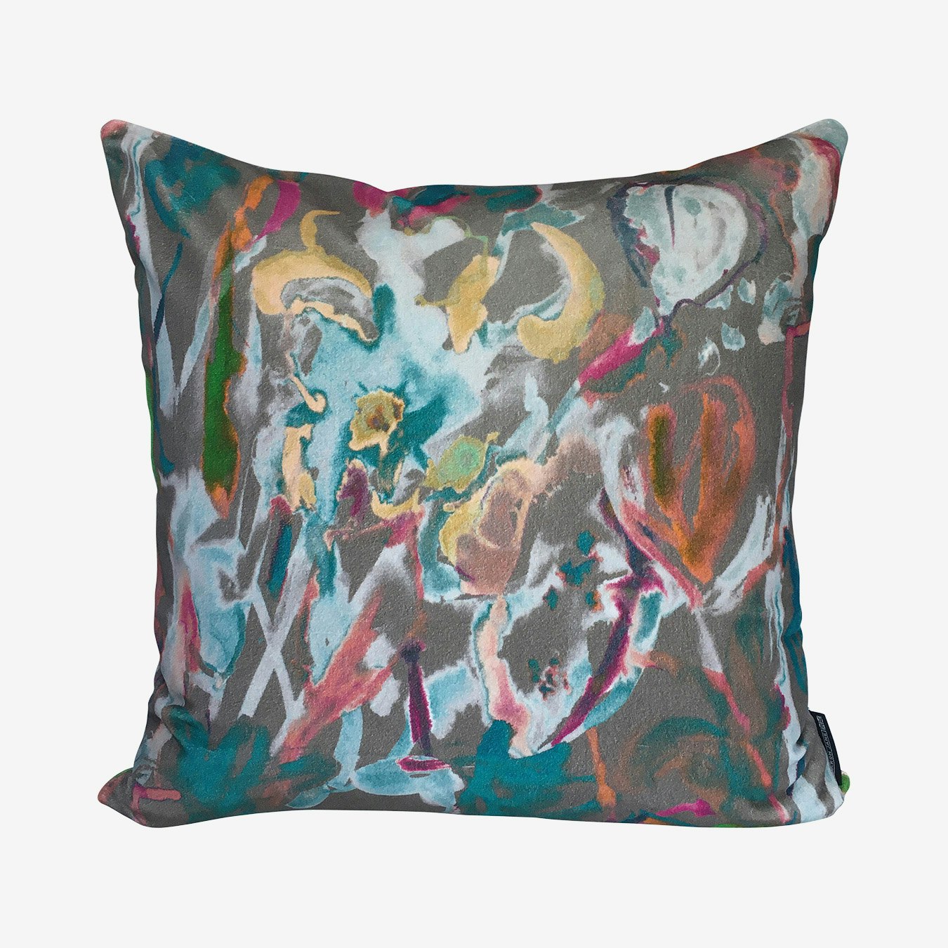 Abstract Floral Cushion - Graphite - Velvet by Sharon Jane Interiors
