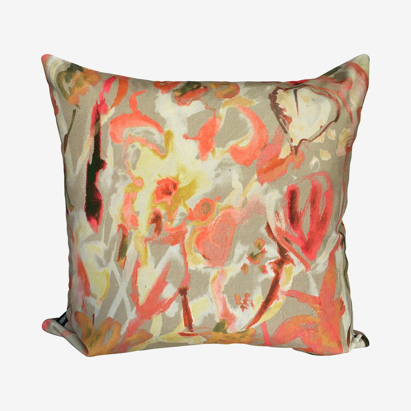 Abstract Floral Cushion - Vanilla / Coral - Velvet by Sharon Jane Interiors