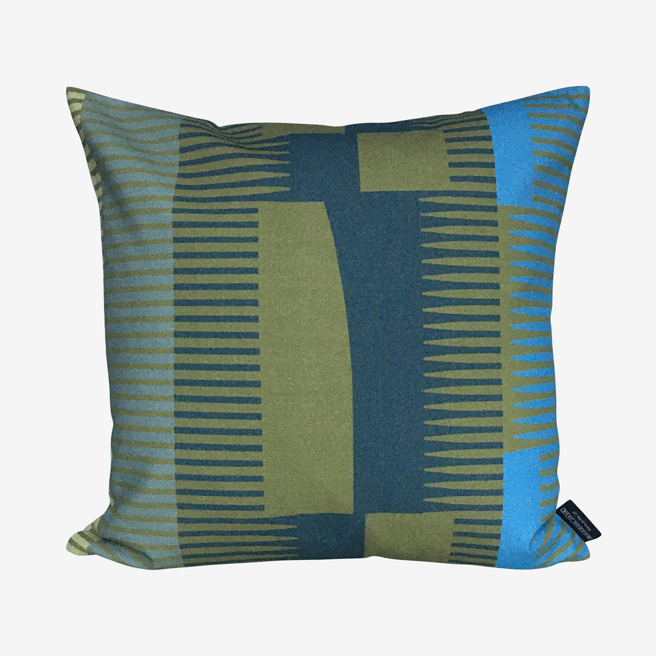 Combed Stripe Square Cushion - Olive / Grey / Blue by Sharon Jane Interiors