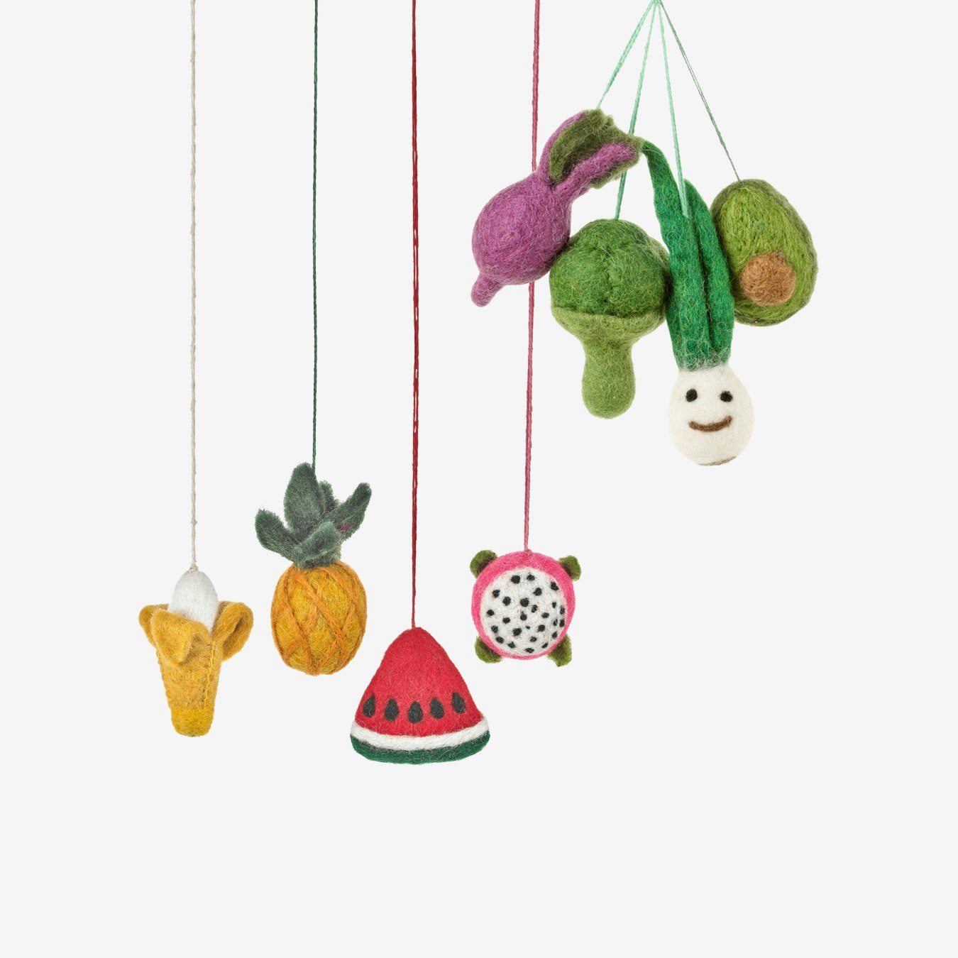Fruits and Veggies Hanging Decorations - Felt - Set of 8 by Felt So Good