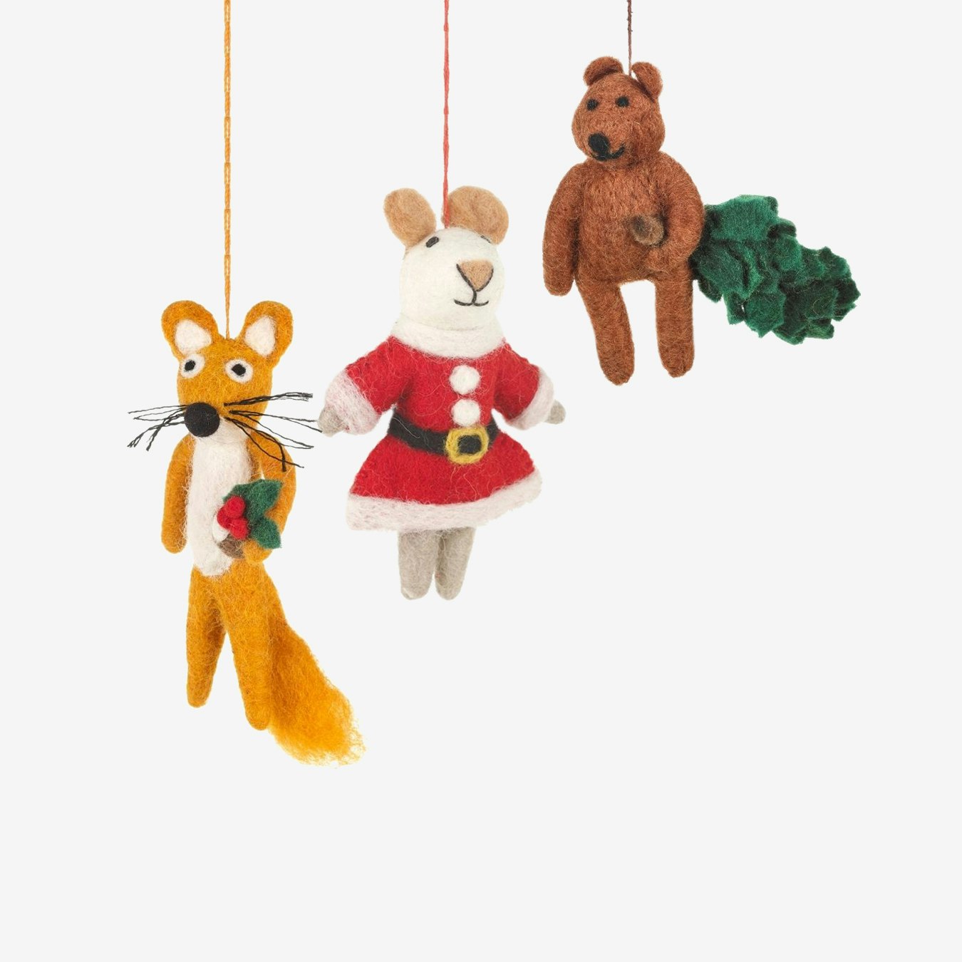 Festive Woodland Hanging Decorations - Set of 3 by Felt So Good