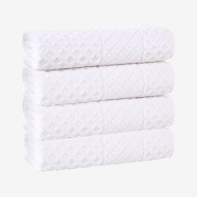 Glossy Turkish Bath Towels - White - Set of 4