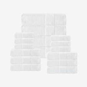 Ria Waffle Turkish Towels - White - Set of 16