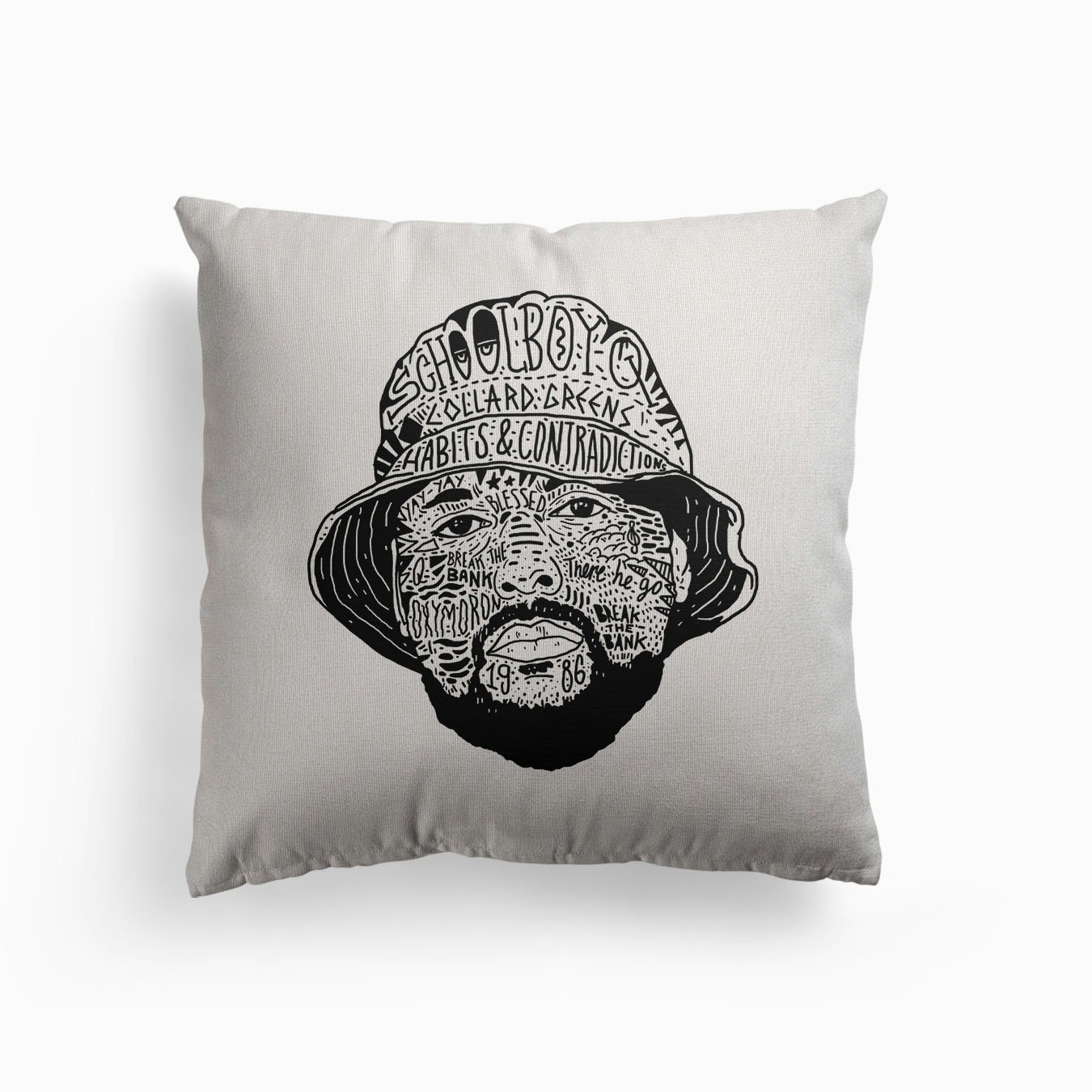 Schoolboy Q Canvas Cushion by Nick Cocozza