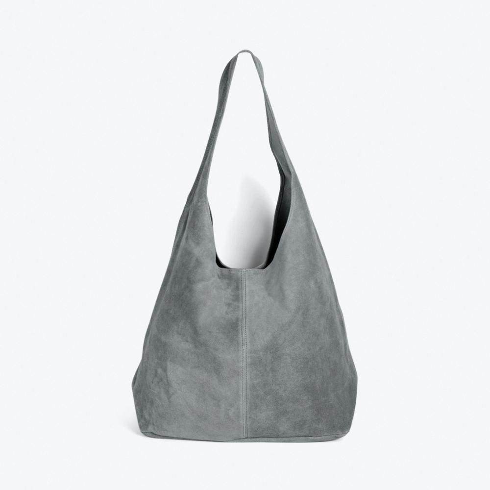 grey suede hobo bag
