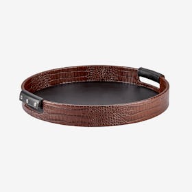 Round Tray - Brown - Crocodile Embossed Leather