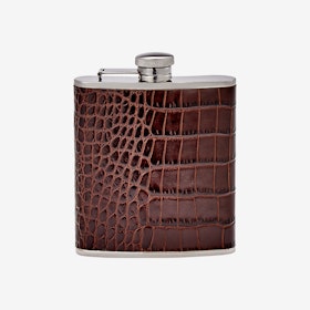 Flask - Brown - Crocodile Embossed Leather