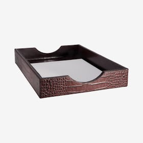 Letter Tray - Brown - Crocodile Embossed Leather