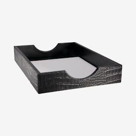 Letter Tray - Black - Crocodile Embossed Leather