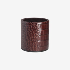 Pencil Cup - Brown - Crocodile Embossed Leather