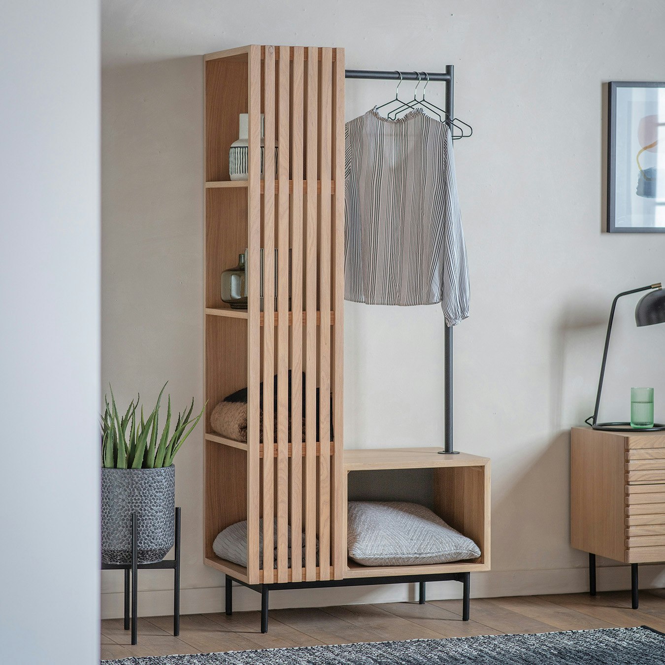 Japandi Style Slatted Open Wardrobe Oak by E.S. Designs