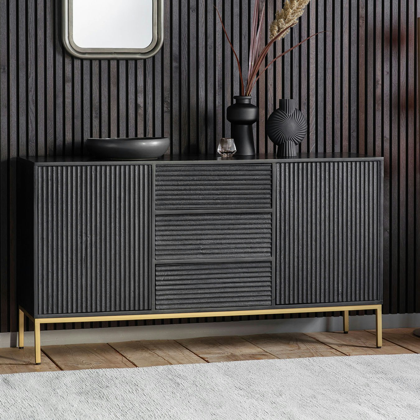 Contemporary Ripple Sideboard Black/Gold by E.S. Designs