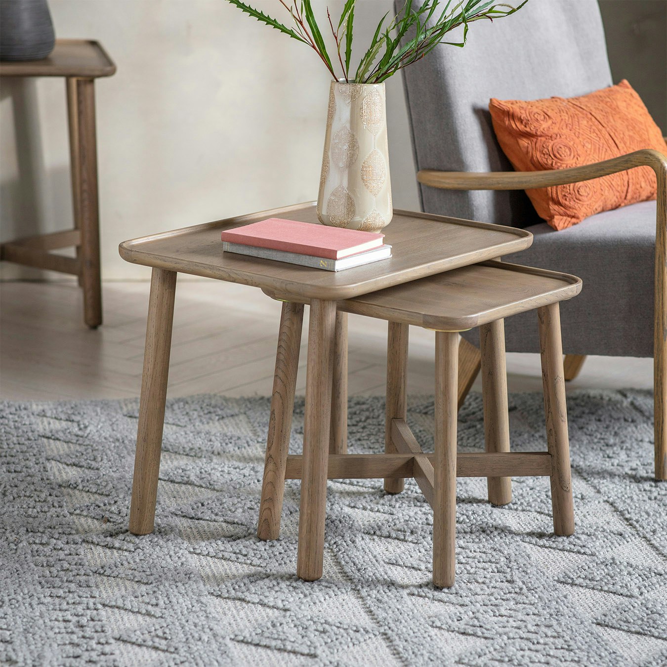 Oak Nesting Tables - Grey - Set of 2 by E.S. Designs