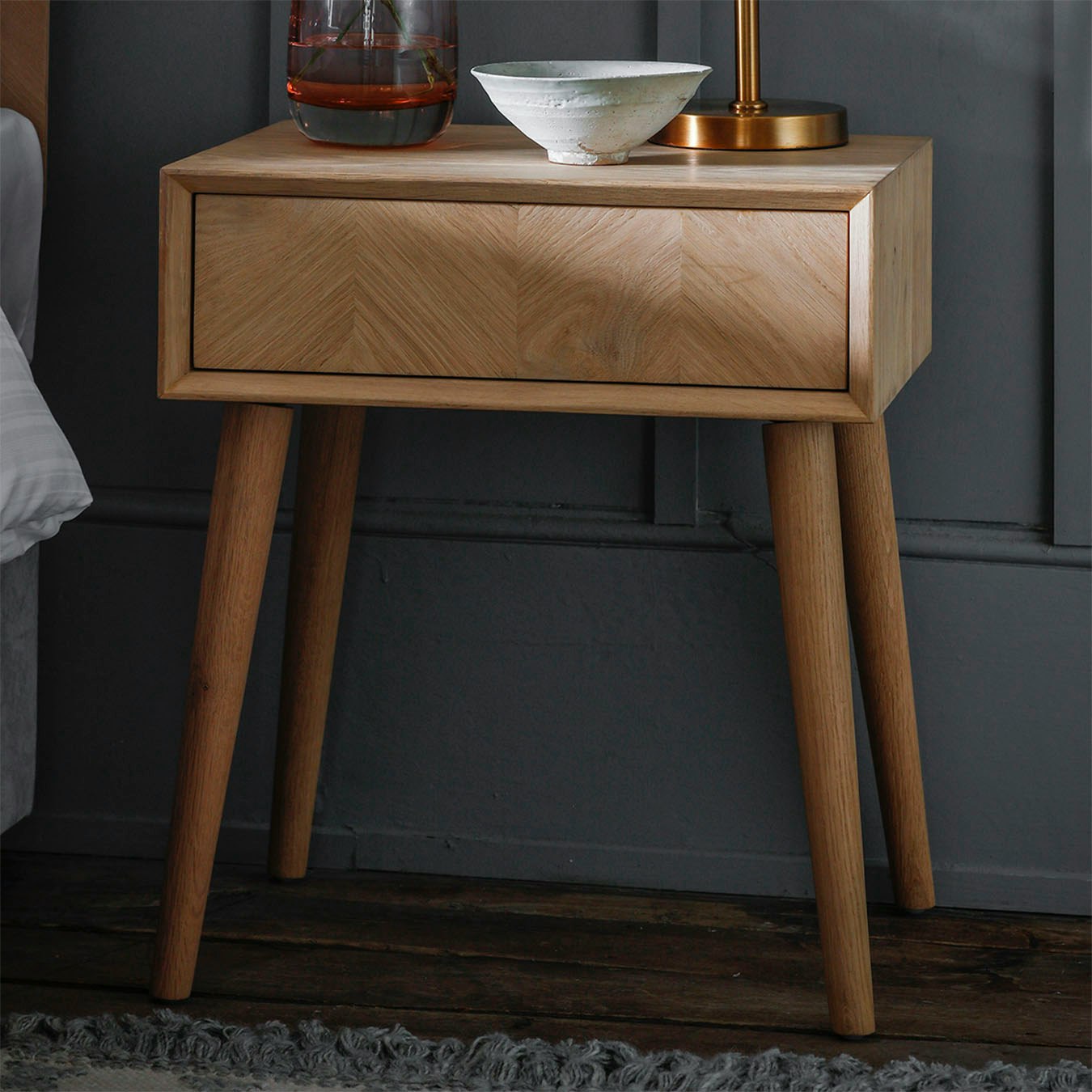 1-Drawer Side Table - Oak/Chevron by E.S. Designs