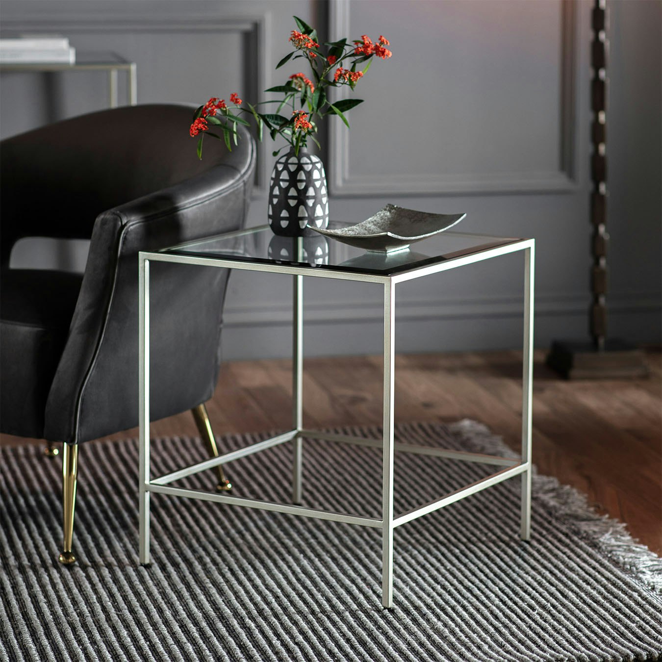 Side Table with Glass Top - Silver by E.S. Designs