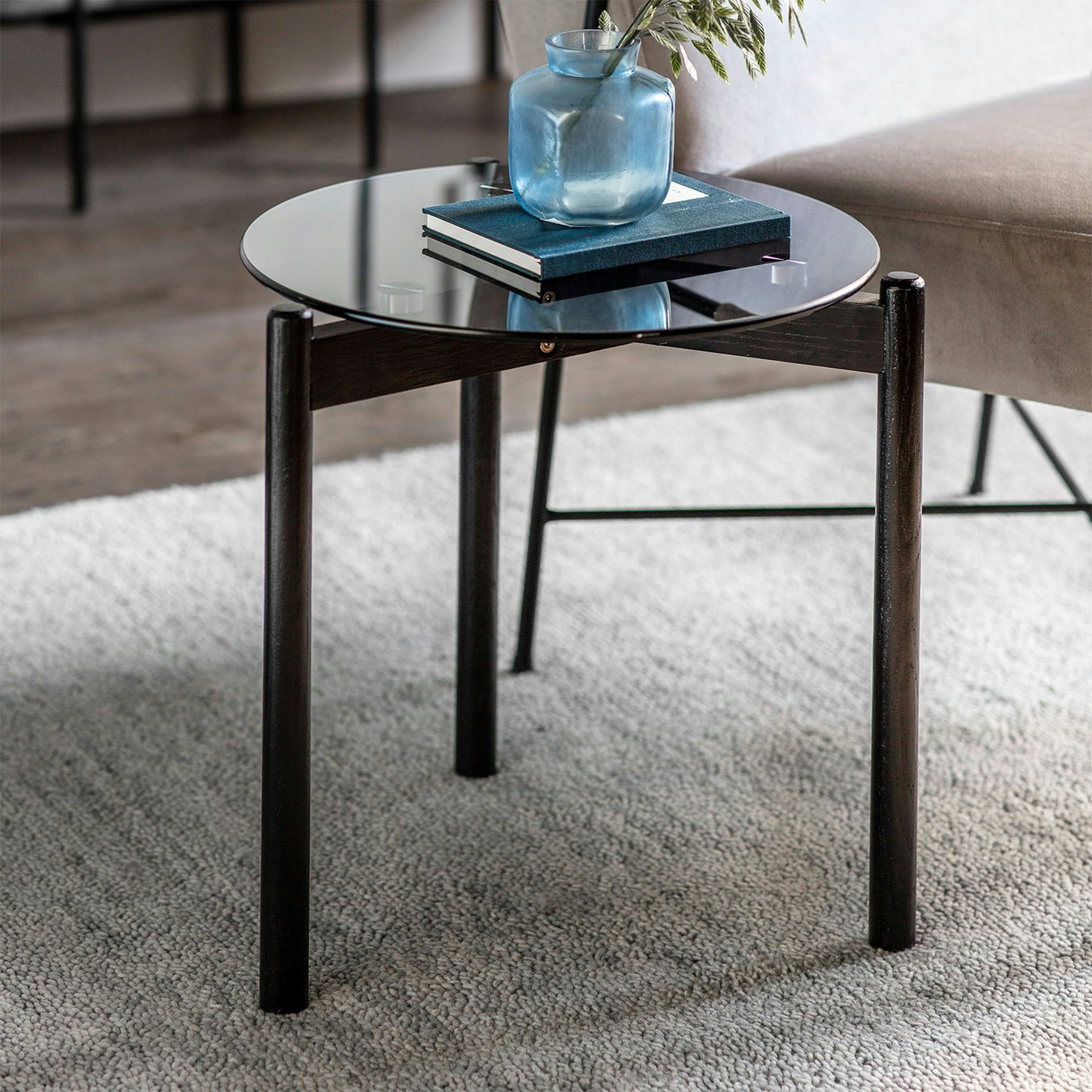 Side Table - Glass/Oak/Black by E.S. Designs