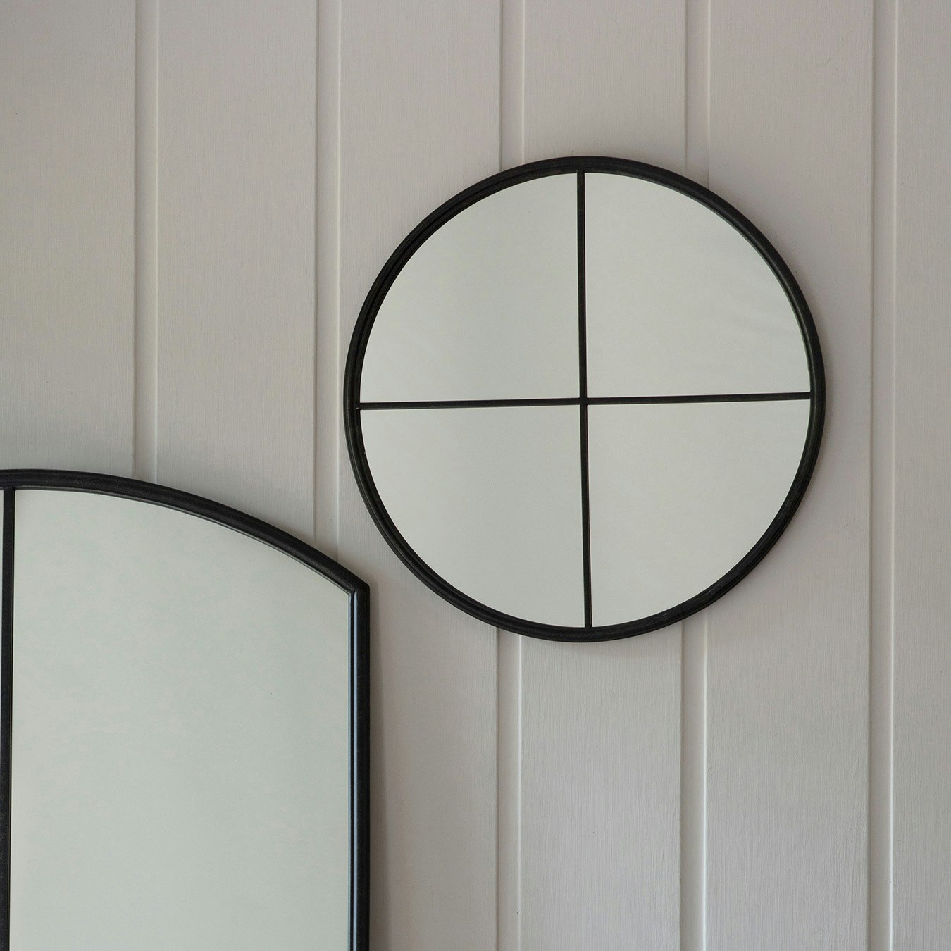 Modern Window Style Round Mirror - Black by E.S. Designs