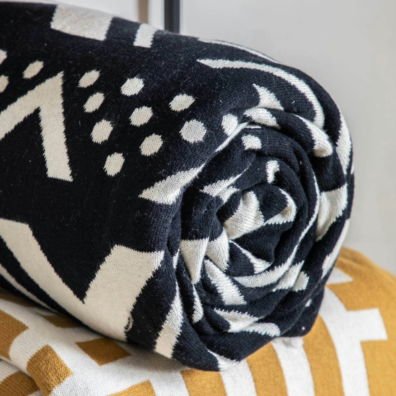 Knit Sherpa Throw - Black by E.S. Designs
