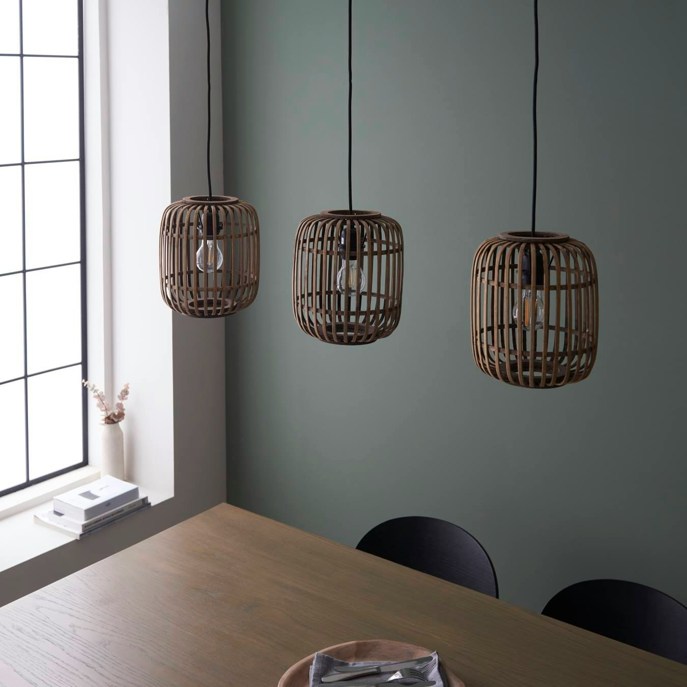 Bamboo cage 3 Pendant Light - Natural Bamboo by E.S. Designs