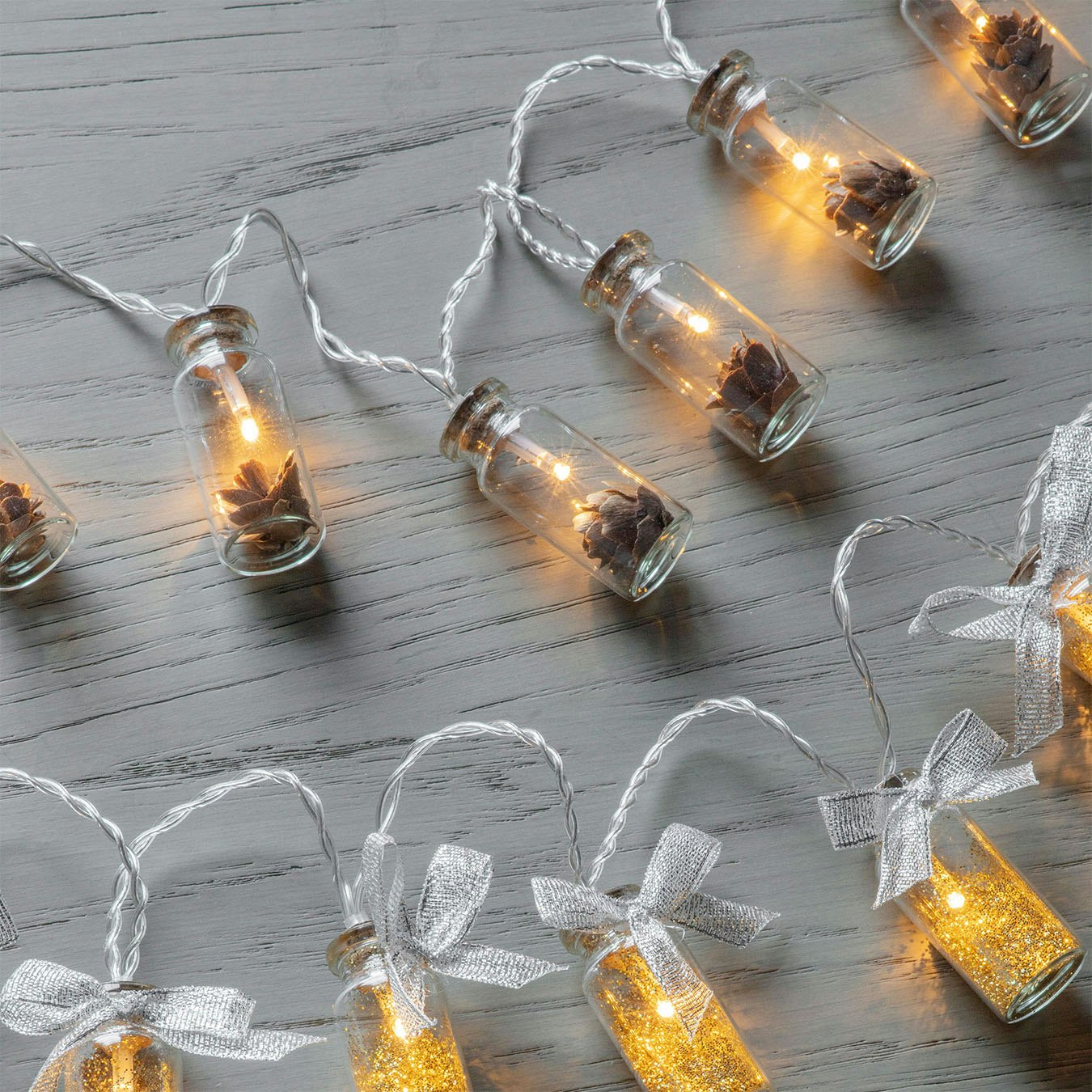 LED String of Lights with Pinecones in Jars by E.S. Designs