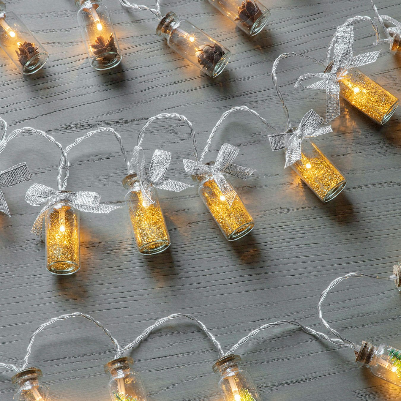 Seco LED String of Lights with Gold Glitter Jars by E.S. Designs