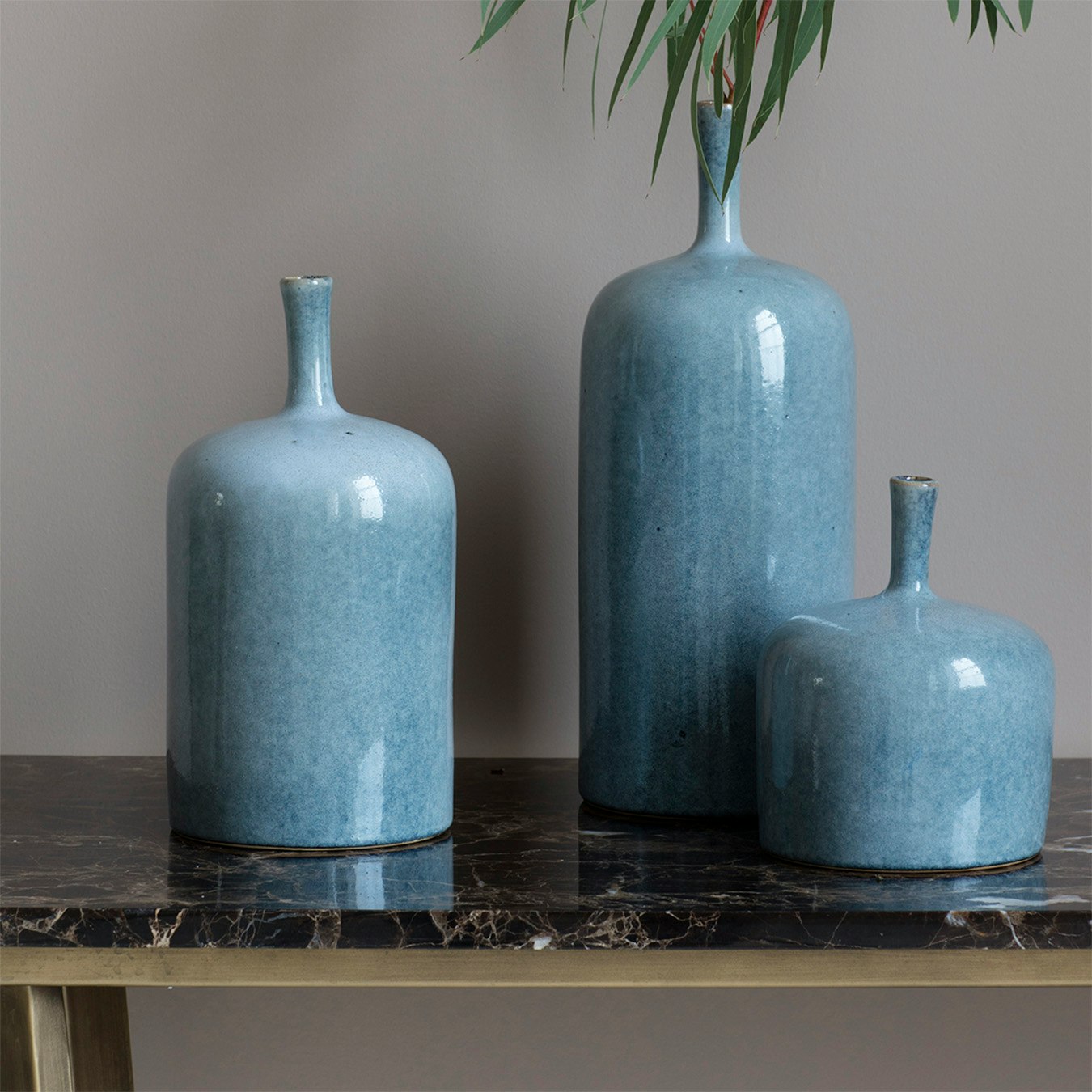 Blue Ceramic Vase Ornaments - Set of 3 by E.S. Designs