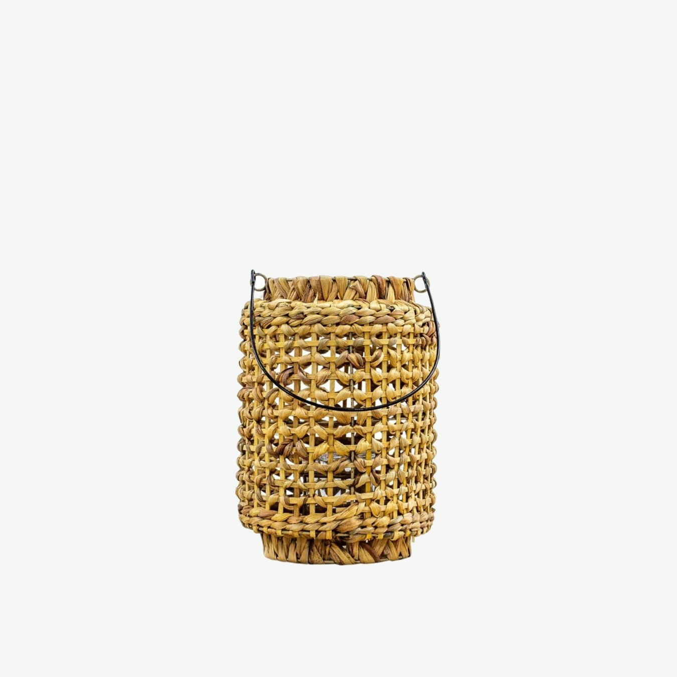Handwoven Hyacinth Lantern - Natural by E.S. Designs