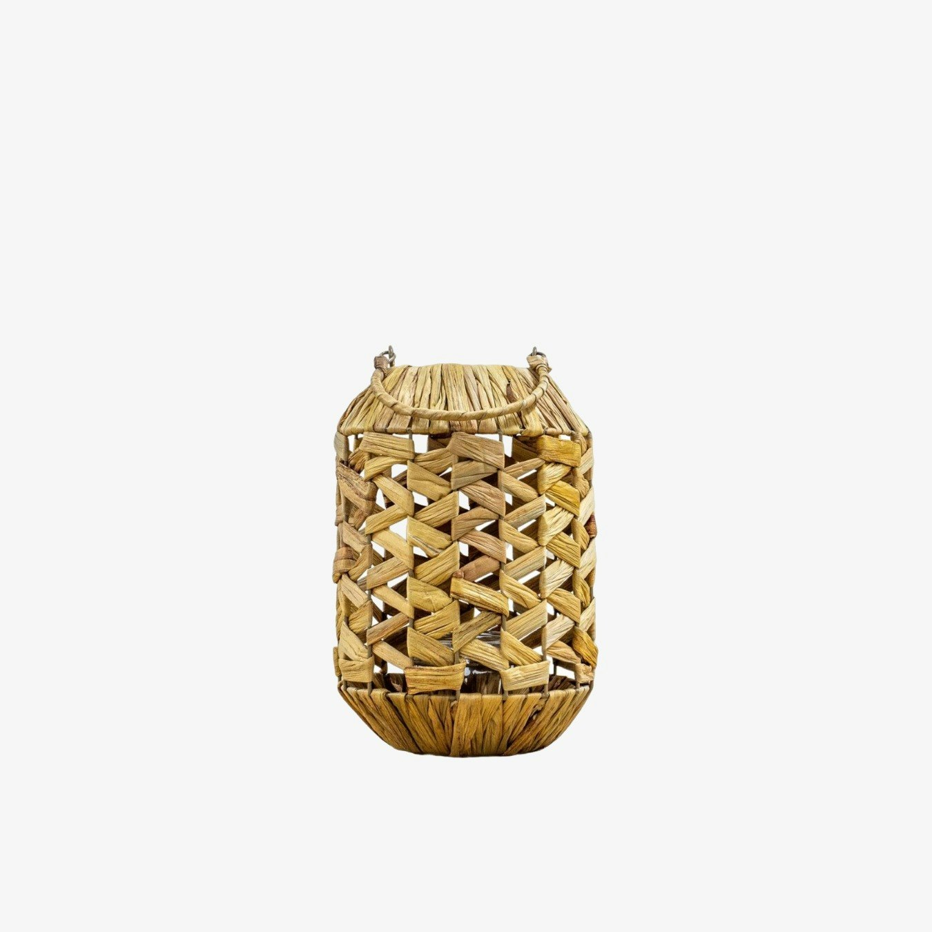 Handwoven Hyacinth Lantern - Natural by E.S. Designs