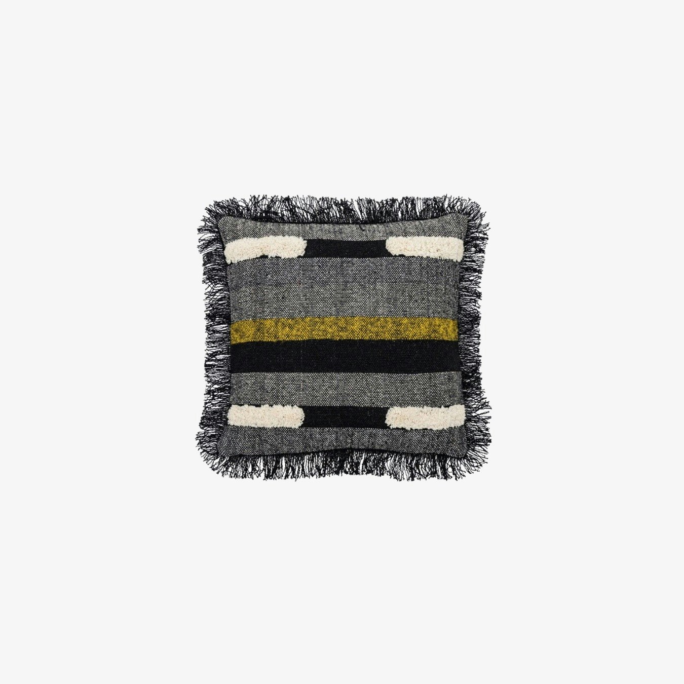 Tufted Blocks Cushion with Fringe by E.S. Designs