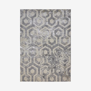 Micah Metallic Architectural Area Rug - Ivory Sand / Silver