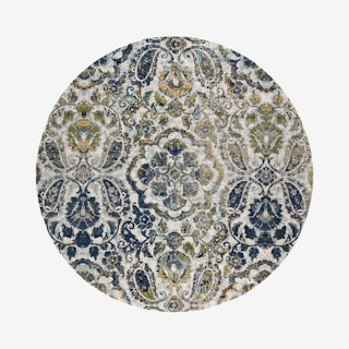 Brixton Contemporary Round Area Rug - Teal Blue / Green / Gold