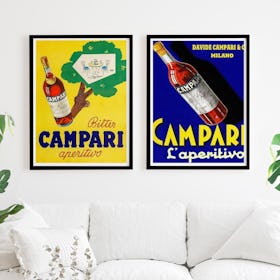 Set of 2 Campari Bitter Retro Kitchen Posters - Black Framed Art