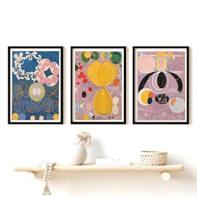 Set of 3 Hilma Af Klint Abstract Pastel Colours Classic - Black Framed Art