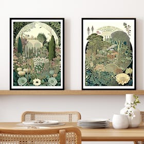 Set of 2 Gardens of the world botanical - Black Framed Art