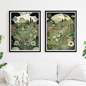 Set of 2 Gardens of the World Botanical Jungle - Black Framed Art