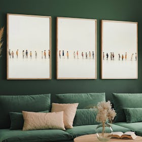 Set of 3 Minimalist People Color Abstract Watercolor - Oak Framed Art