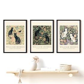 William Morris Classic Cats Collection - Black Framed Art