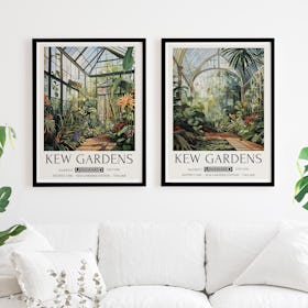 Set of 2 William Morris Prints Kew Gardens Botanical Greenhouse - Black Framed Art