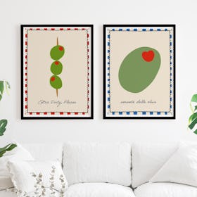 Set of 2 Olive Lovers Kitchen Illustration - Black Framed Art